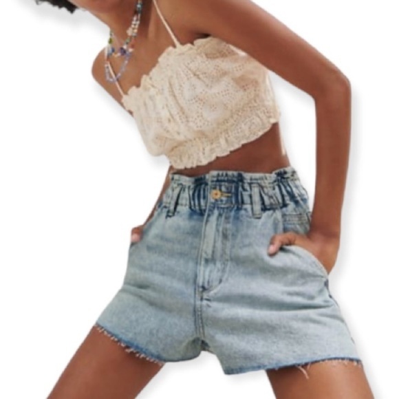 NWT Zara Paperbag denim Jean high waist shorts 00 - Picture 1 of 9